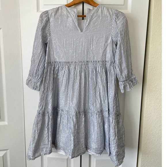 Crewcuts Girl's Silver Metallic Striped Cotton Blend Poplin Dress • Size 14 🗣 - Picture 2 of 6